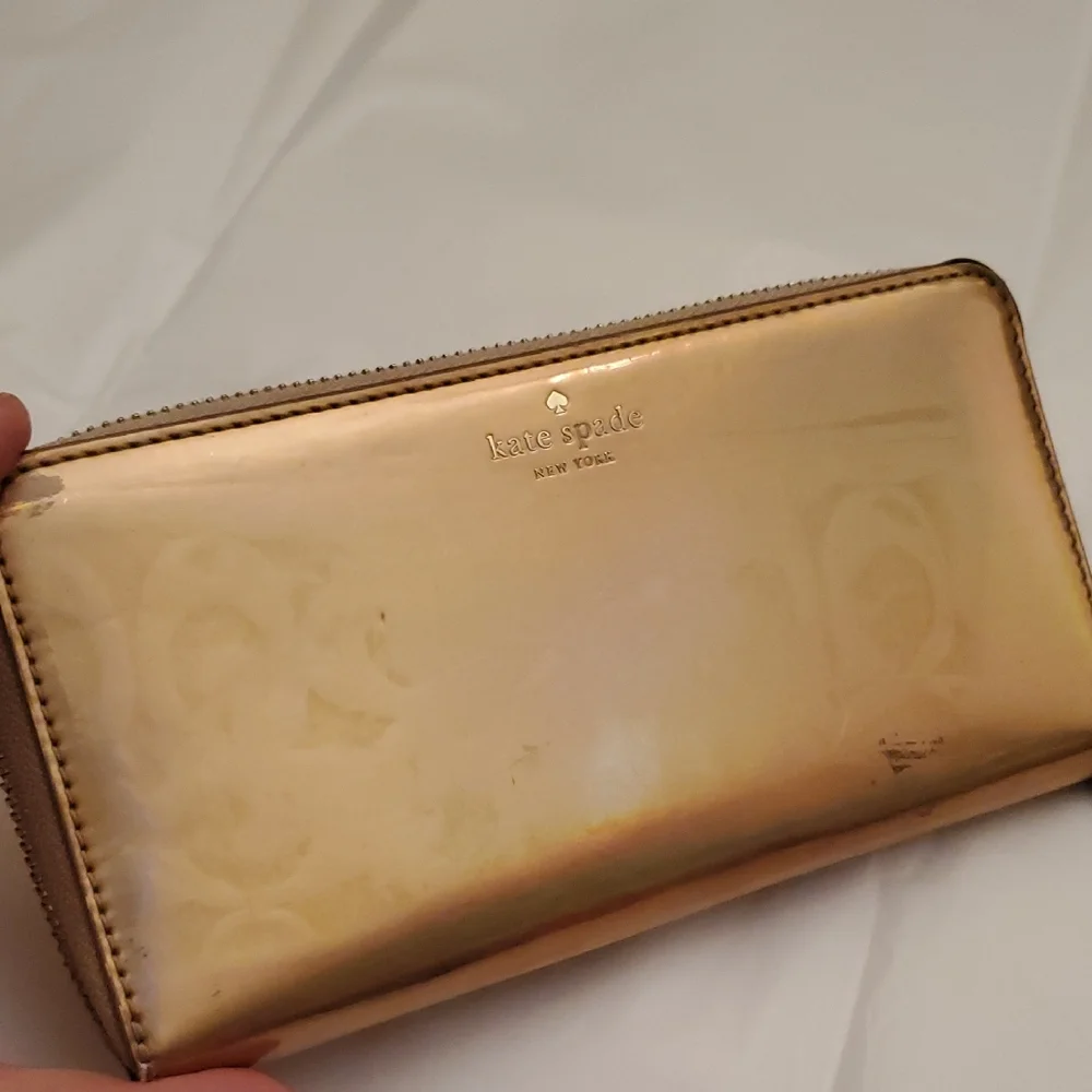 Kate Spade New York Iridescent Rose Gold Zip Wallet